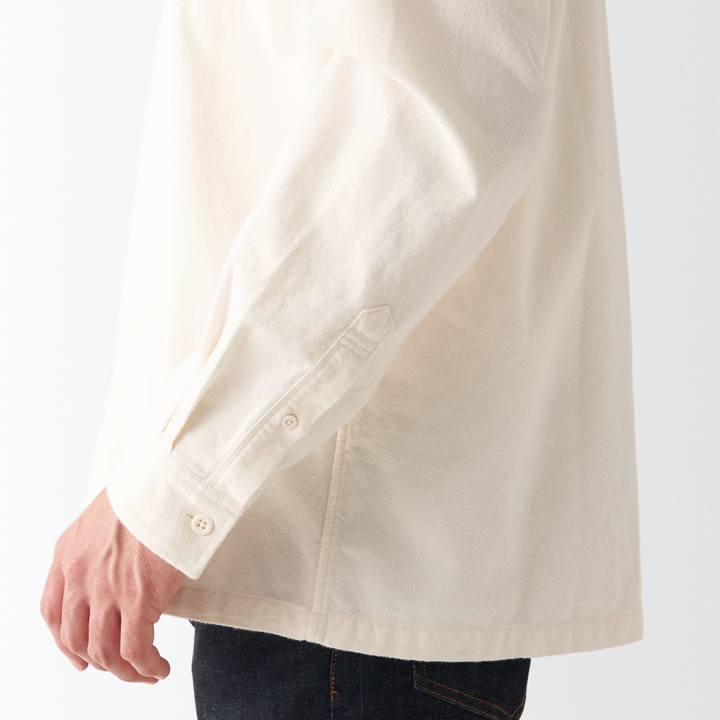 Muji Áo Sơ Mi Nam Cổ Trụ Vải Flannel