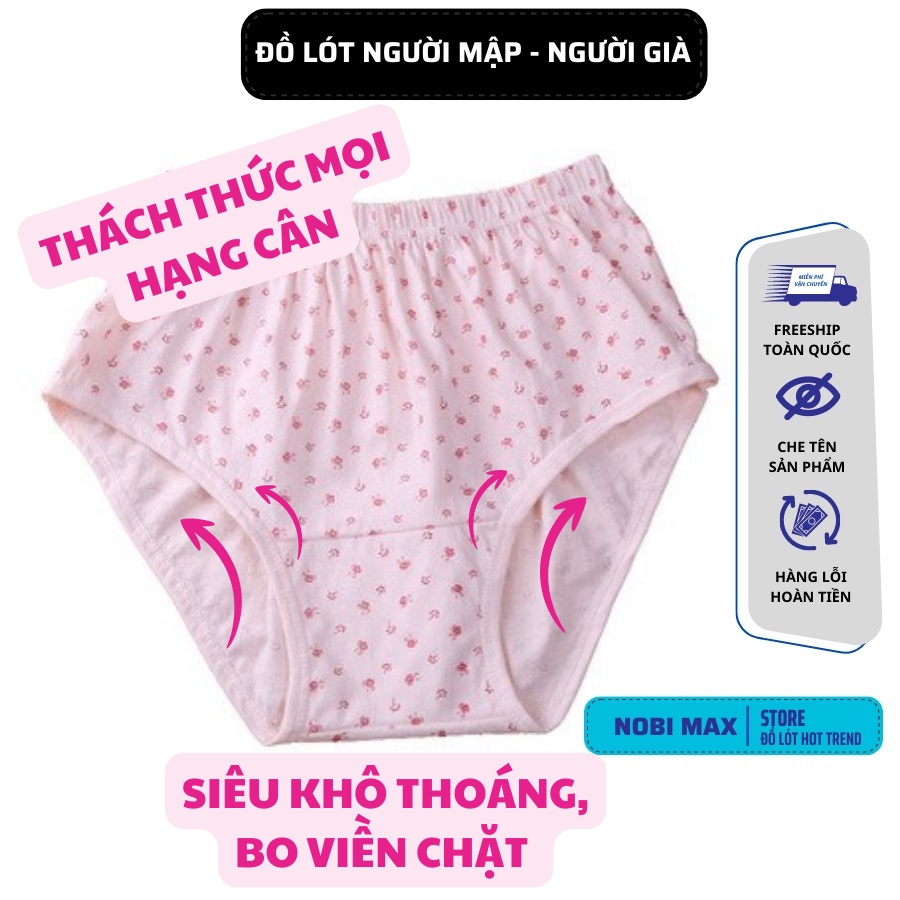 Quần Lót Nữ Cho Người Già Người Béo Mập, quần lót kháng Khuẩn thoáng mát Cạp Cao 60kg -> 90kg - Nobimax TSDL163