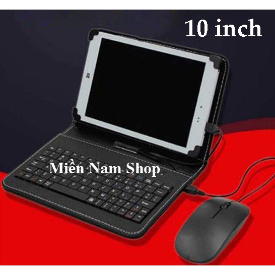 Combo bao da bàn phím kèm chuột + lót chuột cho điện thoại, máy tính bảng từ 10 inch (Đen)