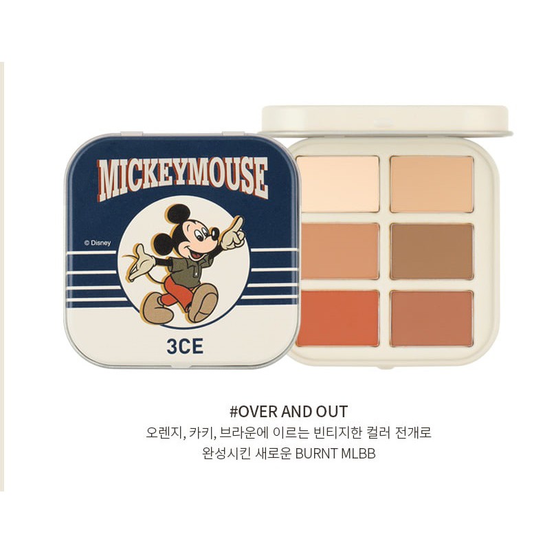 Phấn mắt 3CE Matte Eye Color Palette Over and Out Disney Mickey Mouse - Bảng mắt 6 ô