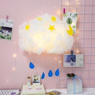 Đèn hình đám mây bằng cotton màu vàng ấm treo trang trí nội thất handmade DIY