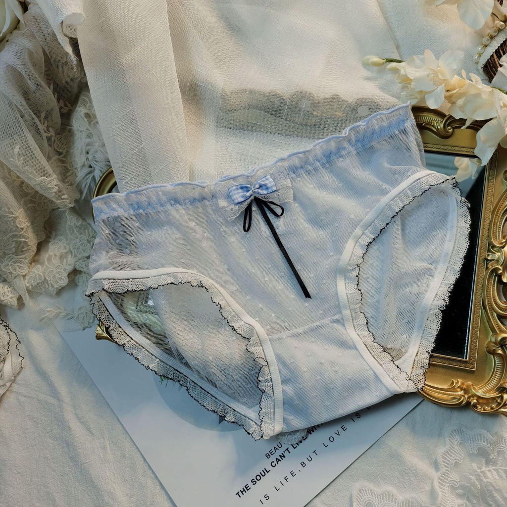 Mocho Quần Lót Cotton Phối Lưới Thoáng Khí Lưng Vừa Họa Tiết Trái Tim Ngọt Ngào Cho Nữ