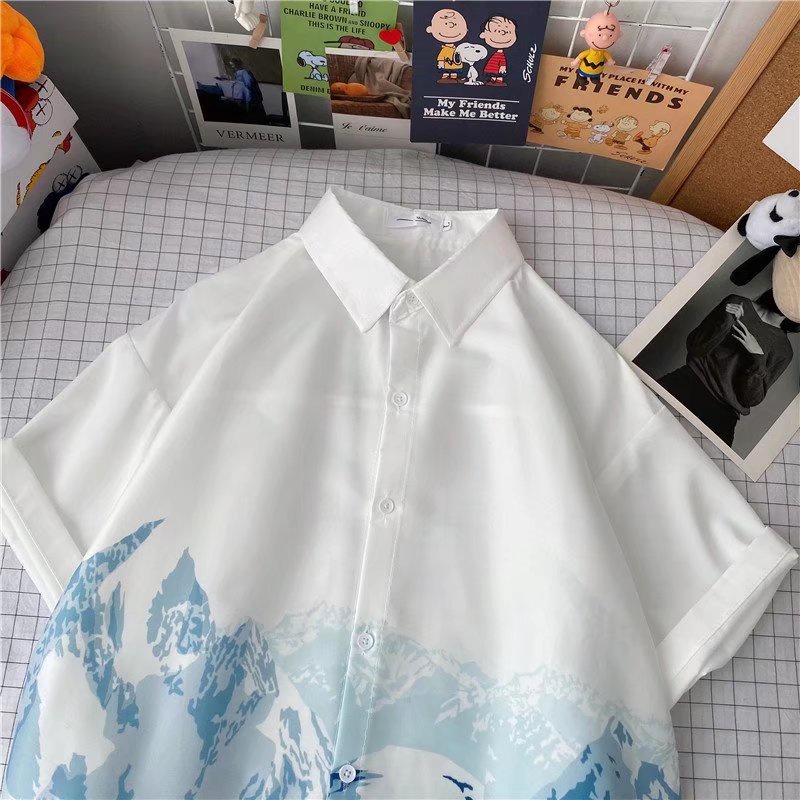 Áo sơ mi tay ngắn dáng rộng màu nhuộm phong cách Hàn Quốc thời trang cho nam size M-3XL