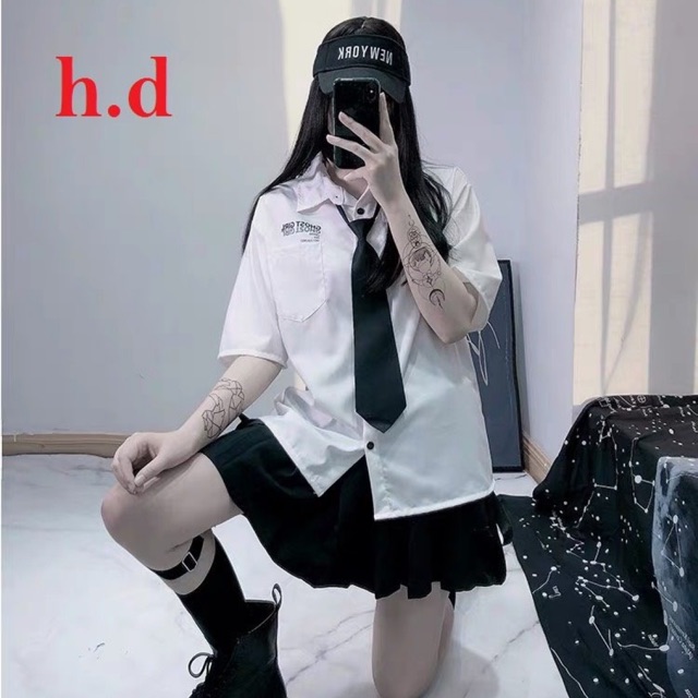 Sét 3 sơmi Gohst + cà vạt + chân váy HDN875