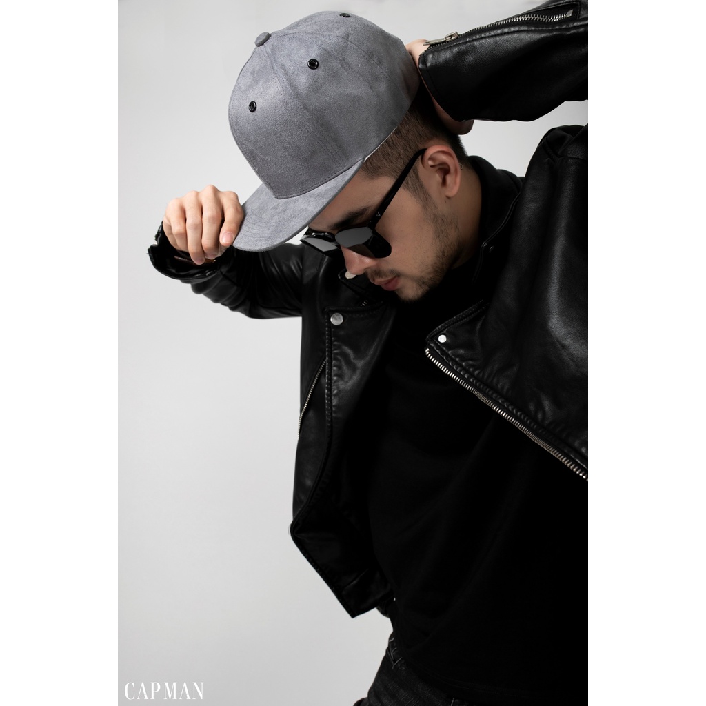 Mũ snapback chính hãng CAPMAN phong cách hiphop vải da lộn trơn màu xám CM59