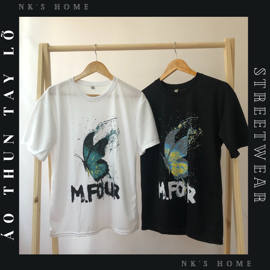 Áo thun tay lỡ unisex M.FOUR BƯỚM CÁ TÍNH thiết kế dày dặn- Áo phông nữ form rộng cho cặp đôi phong cách hàn quốc