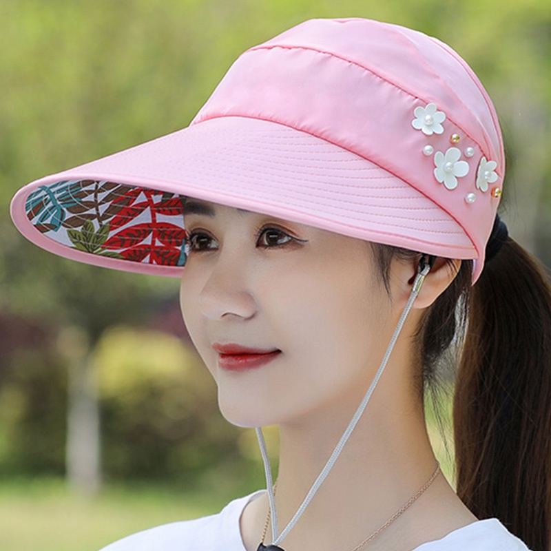 Mũ rộng vành có hạt ngọc chống nắng thời trang