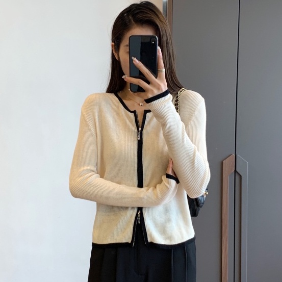 Áo Khoác Cardigan Dệt Kim Cổ Tròn Dáng Ôm Phối Khóa Kéo Đôi Thời Trang Mùa Thu Hàng Mới