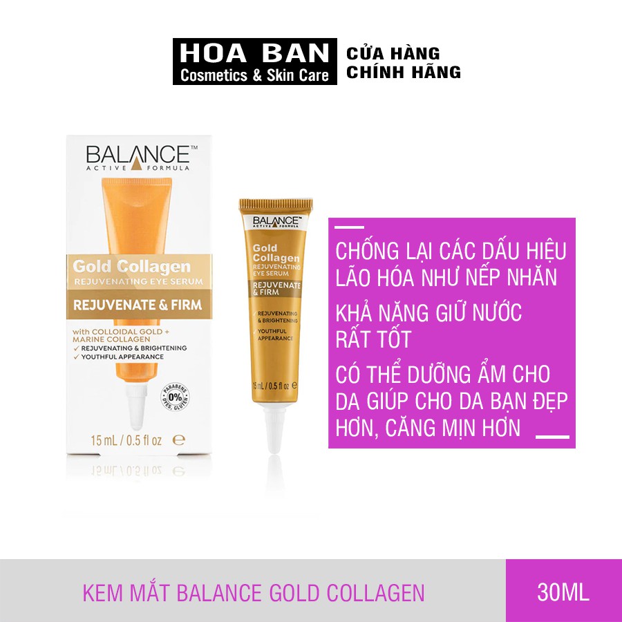 Kem Dưỡng Mắt Chống Lão Hóa Balance Gold Collagen Rejuvenating Eye Serum 15ml