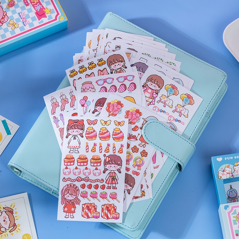 Mr. Paper 8 phong cách 55 tờ / hộp dễ thương cô gái hoạt hình gấu thỏ sổ tay nhãn dán Sách tự làm nhãn dán trang trí hộp nguyên liệu