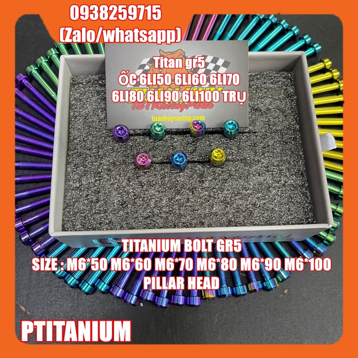 ốc titan gr5 6li trụ 6li50 6li60 6li65 6li70 6li80 6li90 (titanium grade 5 pillar head 6x50 6x60 6x65 6x70 6x80 6x90)