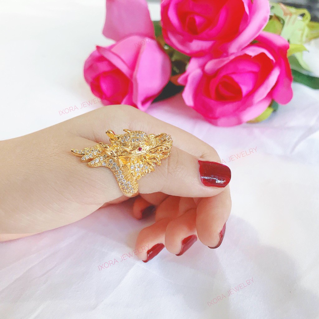 Nhẫn nam đầu rồng đính ngọc cực sang Ixora Jewelry NN06