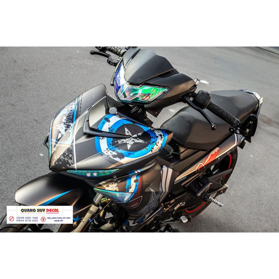 Tem trùm exciter 150 den xám captian american, độ team decal xe ex dán đời 2015-2020