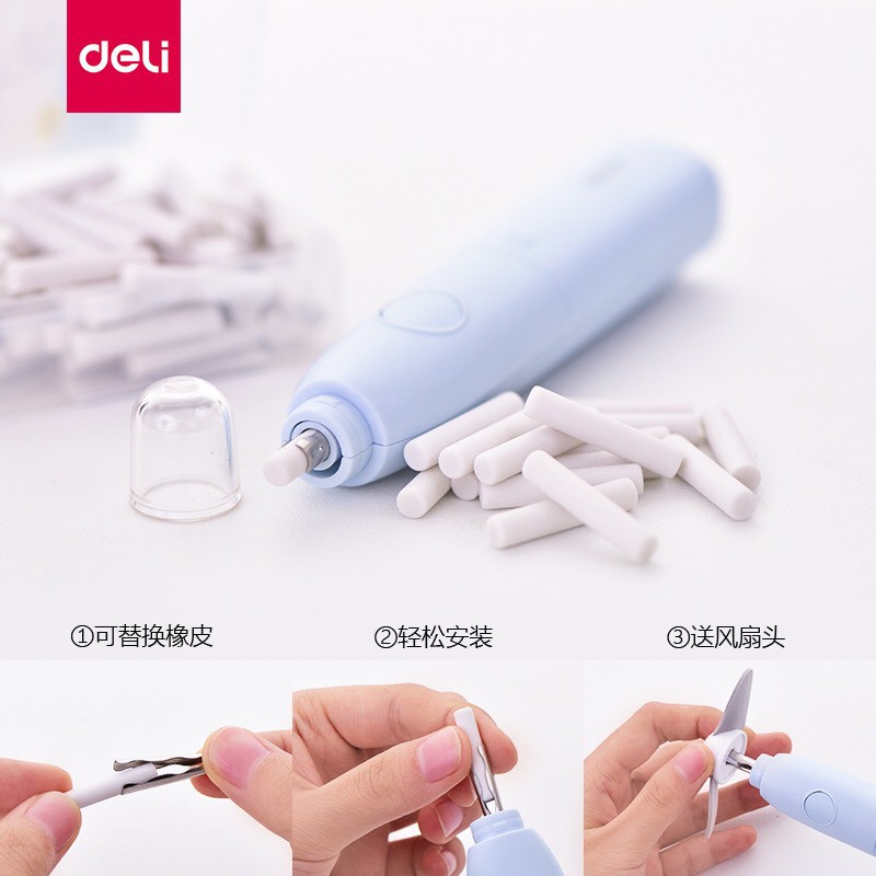 Tẩy Điện Deli 2701 Kèm 10 Lõi Tẩy Tích hợp Quạt