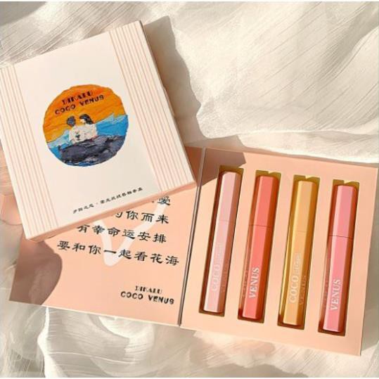 XMB008 XẢ HÀNG Bộ 4 son kem dưỡng môi Dikalu Sunset Love Four Lip Glaze (Hàng nội địa Trung)