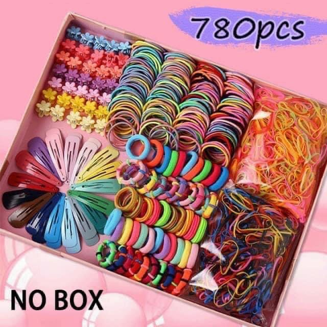 Dây buộc tóc 💖 𝘍𝘳𝘦𝘦𝘴𝘩𝘪𝘱 + Full box 💖 Hộp Chun Kẹp Tóc 780 Món Cho Bé  -  Bắp & Bơ SHOP KIDS