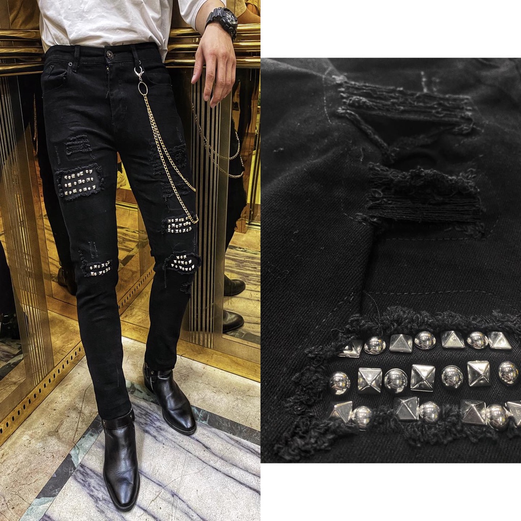 Quần jeans nam siêu cấp họa tiết đinh