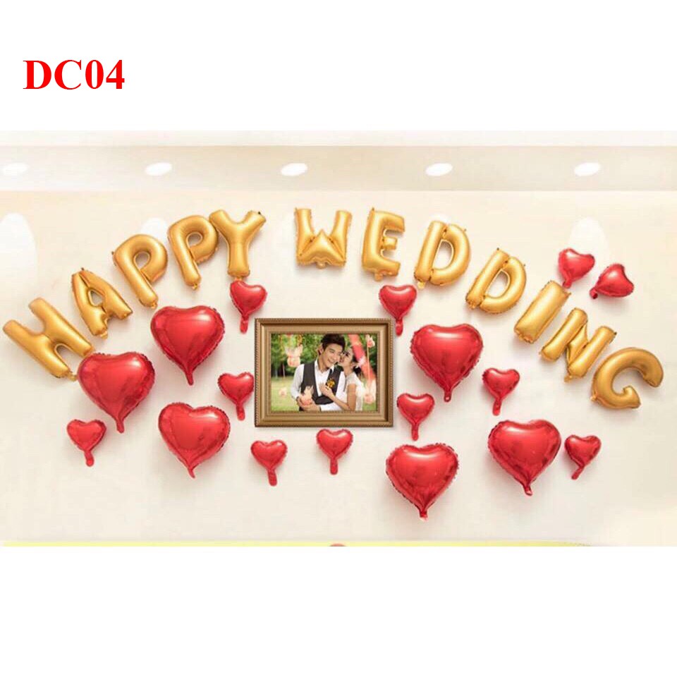 Set Bóng Happy Wedding Trang Trí Phòng Tân Hôn Y Hình DC04