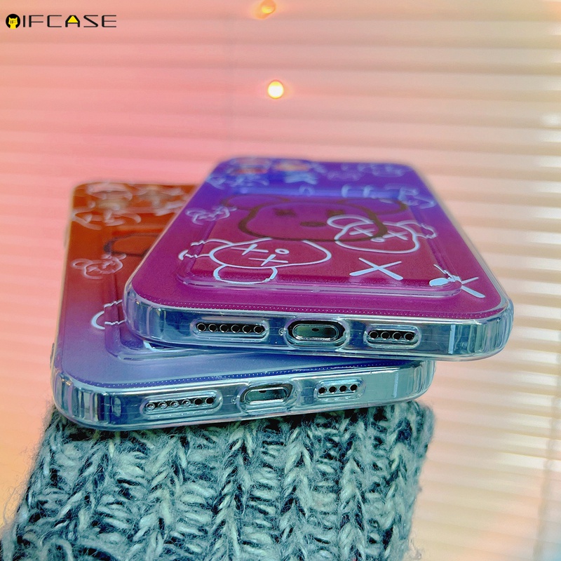Ốp điện thoại TPU mềm trong suốt in hình gấu KAWS màu gradient cho iPhone 13 12 Mini 11 Pro Max XS Max XR X 7 8 Plus