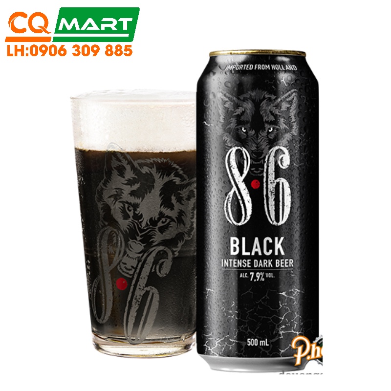 Bia 8.6 Black 7.9% Lon 500ml