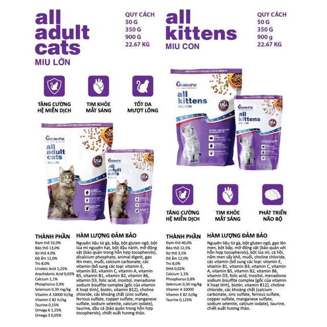 THỨC ĂN HẠT CHO MÈO CON GoldenPet All Kittens Túi 350g Xuất xứ USA (Mỹ)