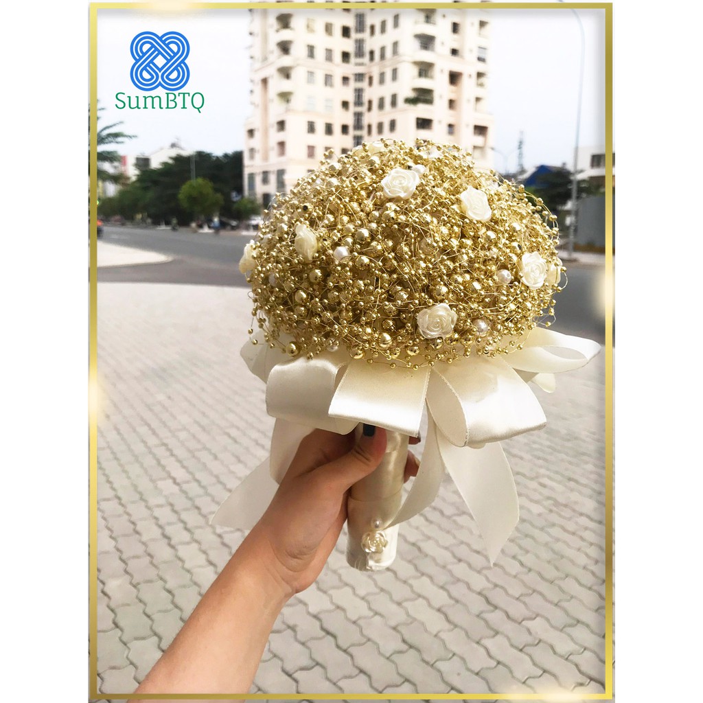 hoa cưới hạt cườm mix hoa