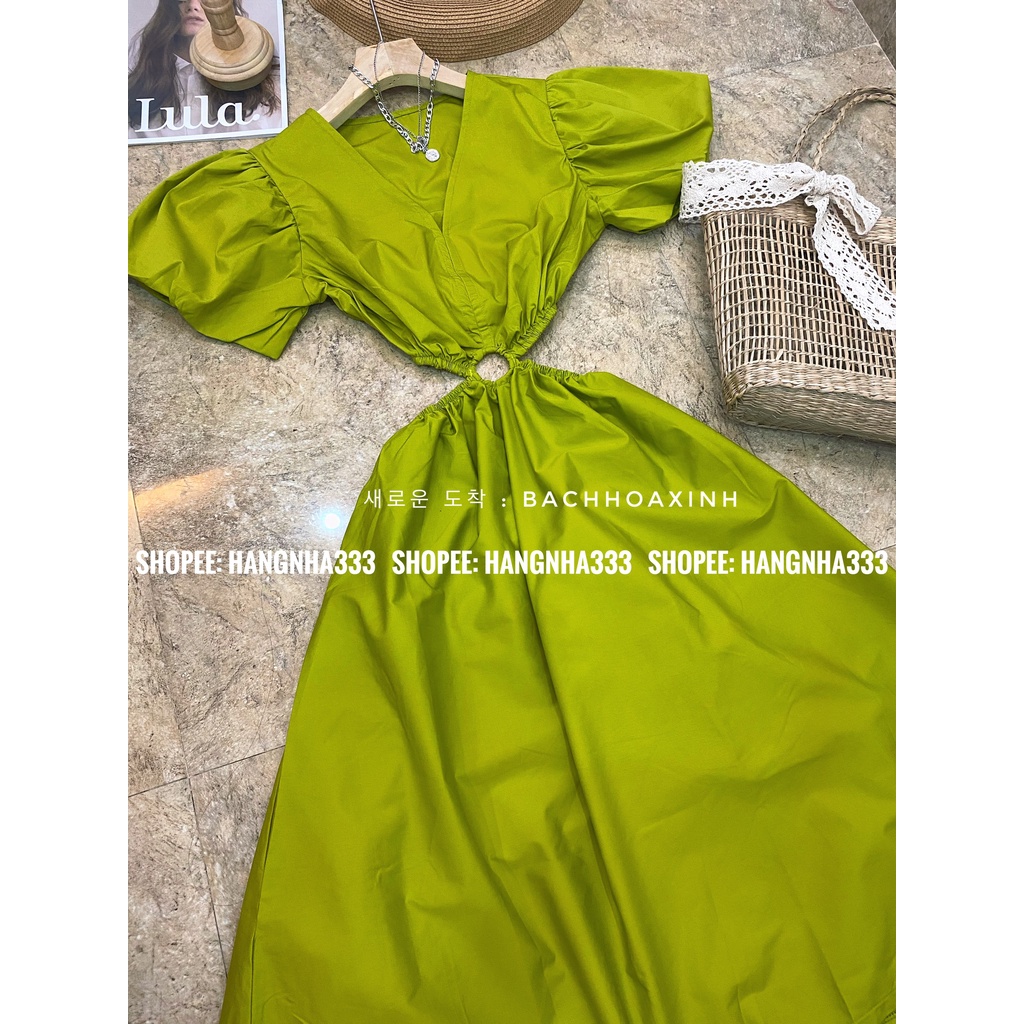 NEW || Đầm tay phồng khoét eo cổ V form dài sang chảnh mùa hè nhiều màu siêu xinh Ulzzang