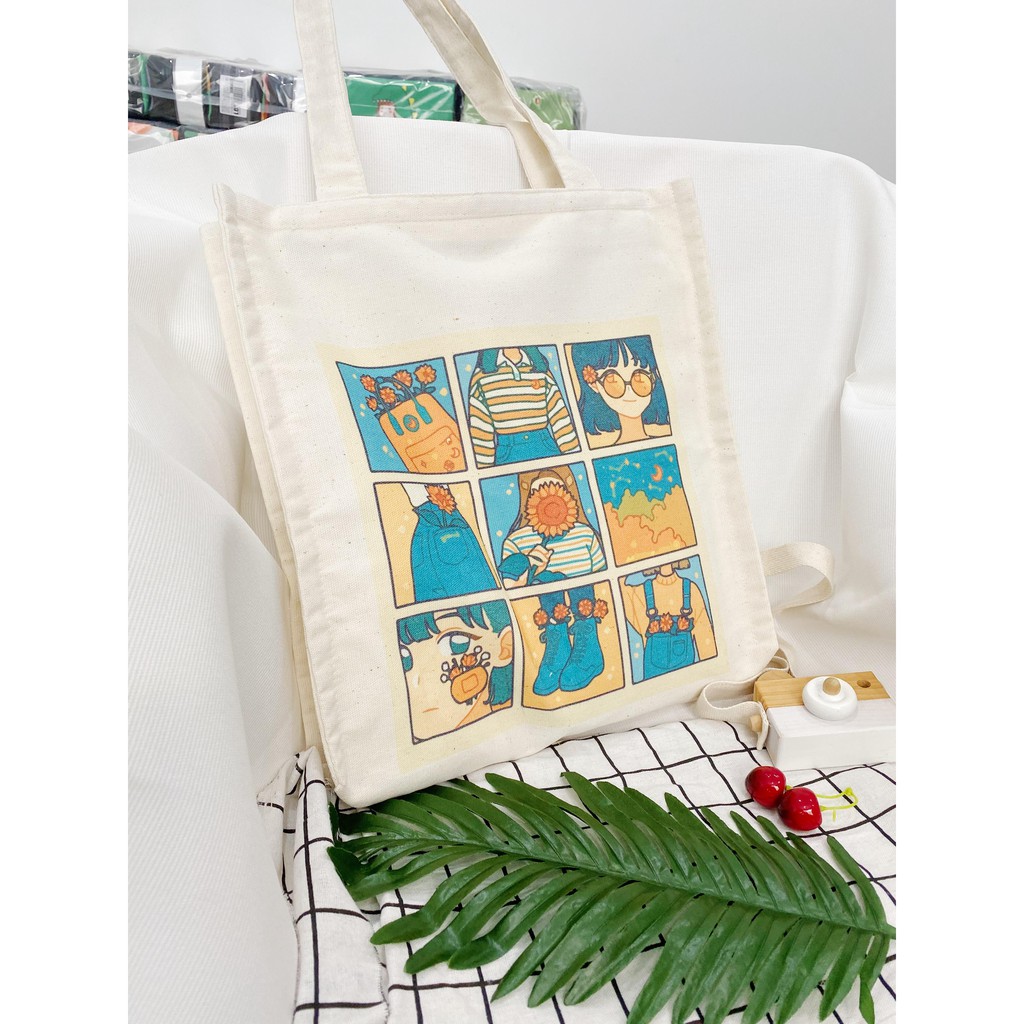 Túi Tote Túi Vải Leo Canvas Cô Gái Xanh Mắt Kính