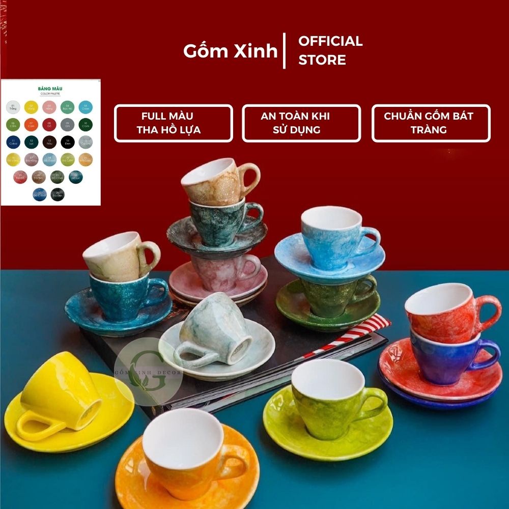 Ly Cà Phê Tách Cafe Espresso 70ml Gốm Sứ Bát Tràng Cao Cấp nhiều màu