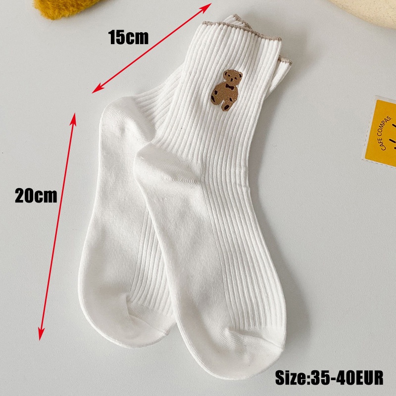 1 Đôi Tất Cotton / Vớ Trơn In Hình Gấu Hoạt Hình Dễ Thương