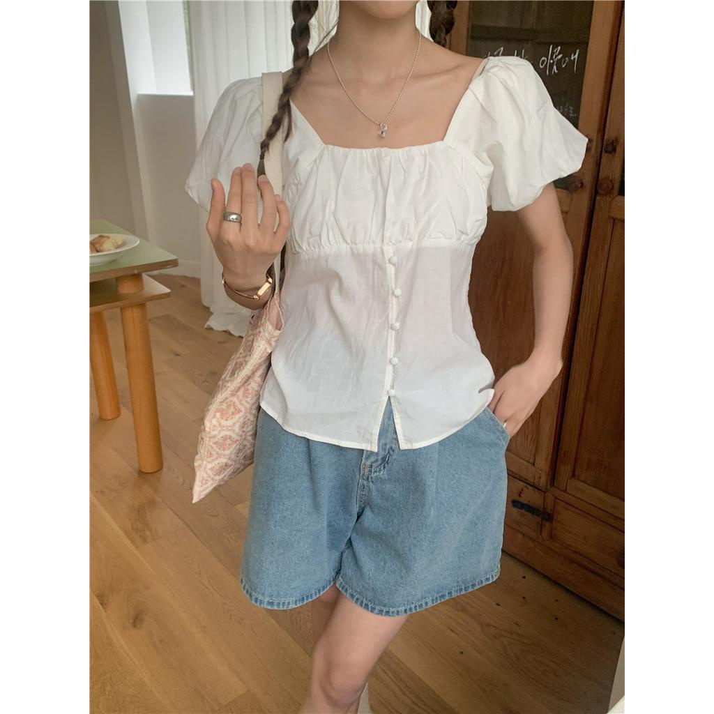 Áo Sơ Mi Cổ Vuông Tay Phồng Thời Trang Pháp Kiểu Retro Quý Phái 66156