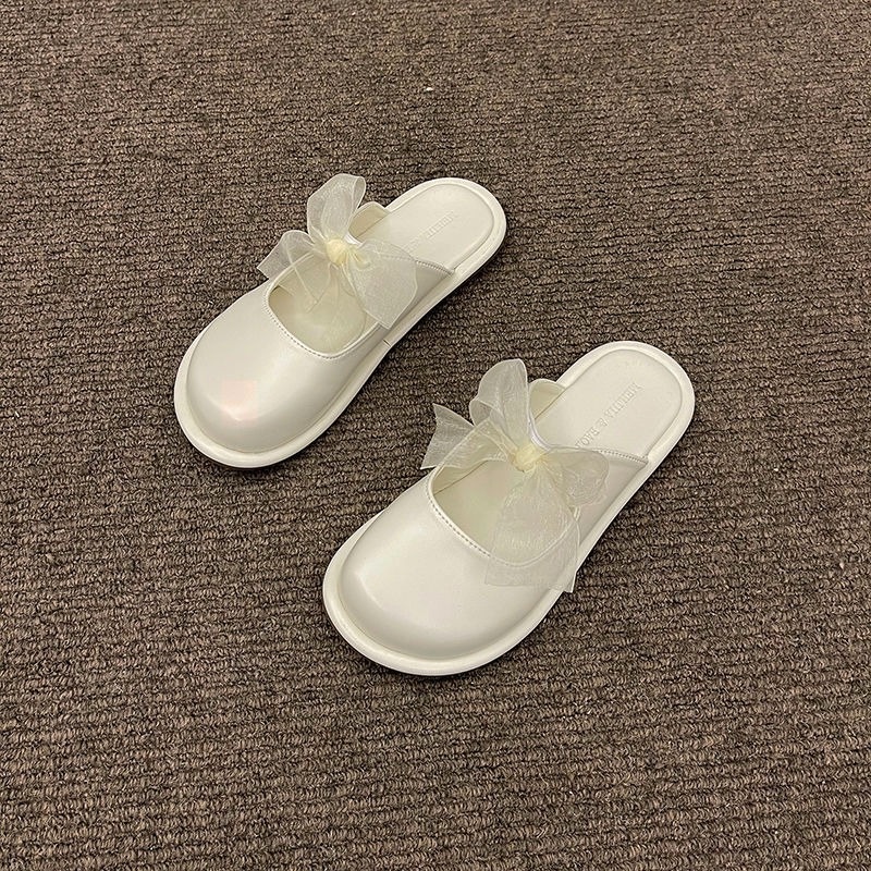 Giày Lười Đế Bằng Đính Nơ Phong Cách Vintage Pháp Cho Nữ