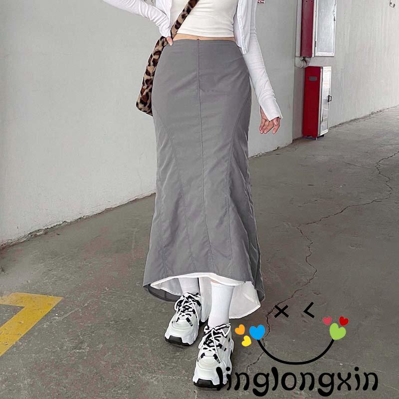 Chân Váy Xòe Dài Phong Cách Harajuku Vintage 90s Linglongxi2-Y2K
