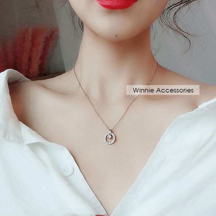 Dây chuyền nữ titan diamond circle vàng hồng