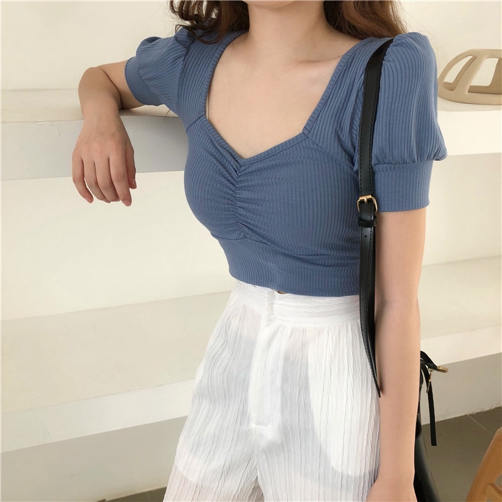 SUXI Áo thun tay ngắn kiểu dáng đơn giản thời trang Hàn Quốc