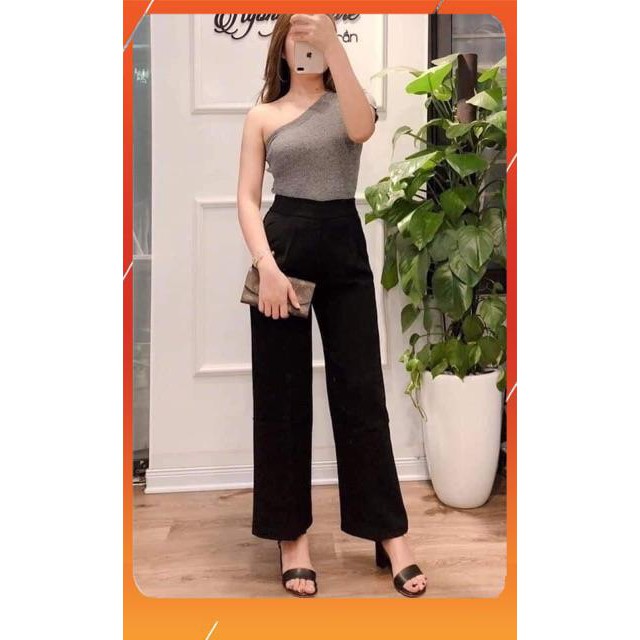 Quần tây ống rộng nữ đi học lưng cao khoá sườn dáng suông vải tuyết mưa màu đen học sinh sinh viên cực tôn dáng | BigBuy360 - bigbuy360.vn