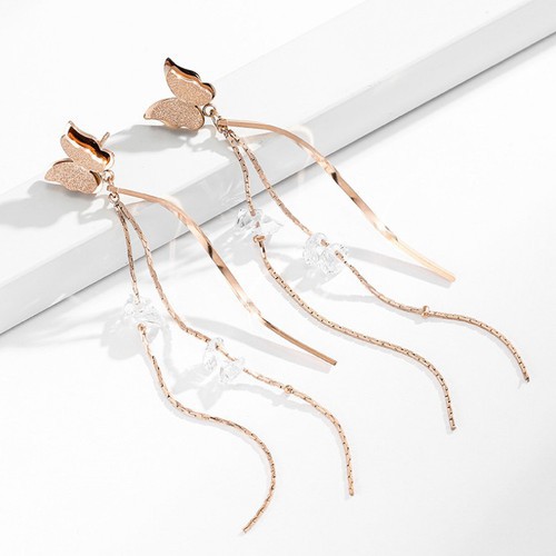 Bông Tai Bướm Xinh Chuỗi Dài Titan Ko Đen TT 3260