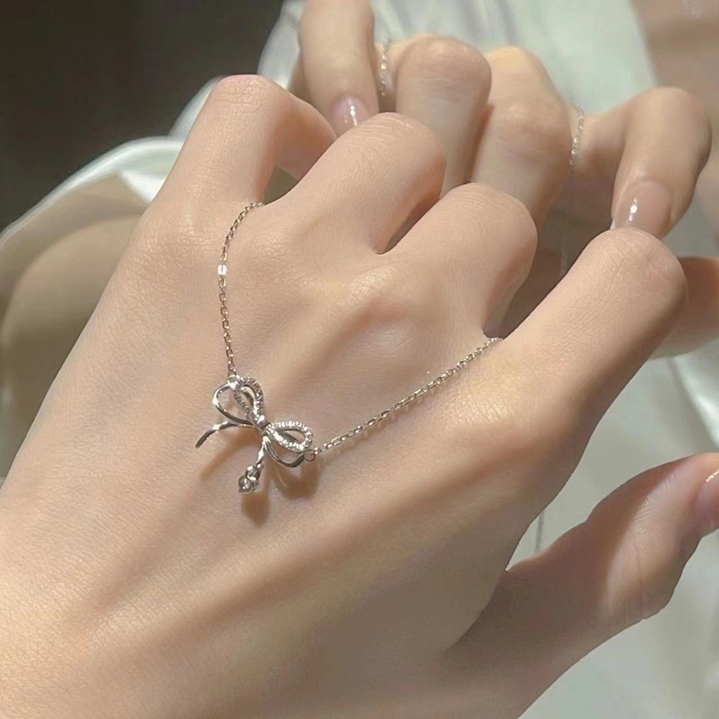 iF YOU Vòng cổ choker   kiểu nơ đính đá phong cách Hàn Quốc