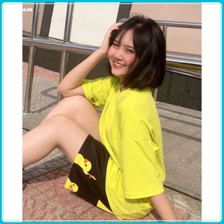 [HÀNG THIẾT KẾ] Set đồ Oversize Xanh Neon ( Set Short Vịt Đen Unisex) G-A40