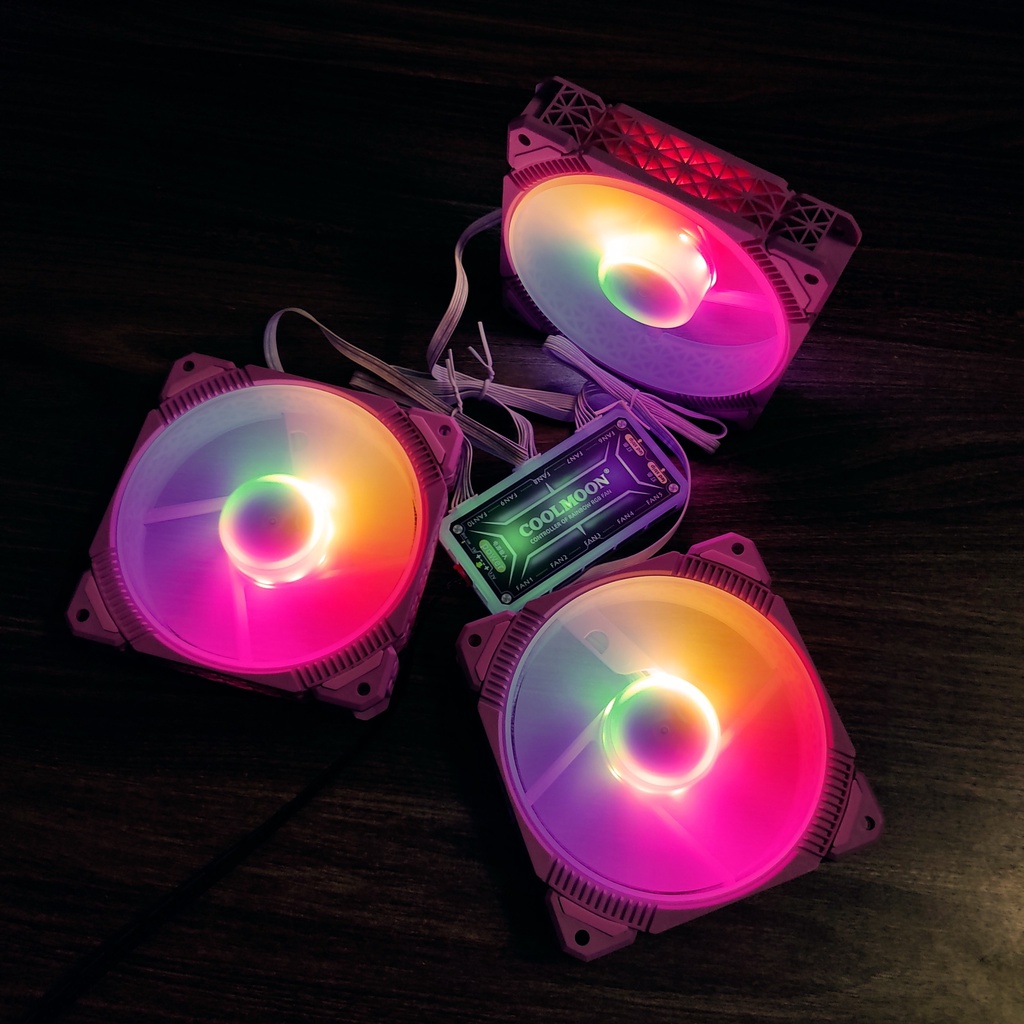 Quạt tản nhiệt máy tính, Fan case Pink P1, Fan Led RGB đồng bộ màu Hub Quạt Coolmoon.