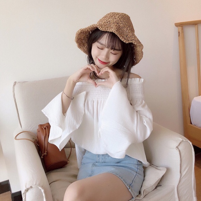 (order k có sẵn, ảnh thật ở cuối) Áo trễ vai tay loe