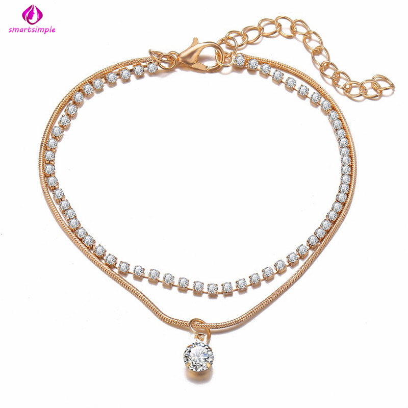 Lắc chân hai lớp đính đá Zircon lấp lánh cho nữ