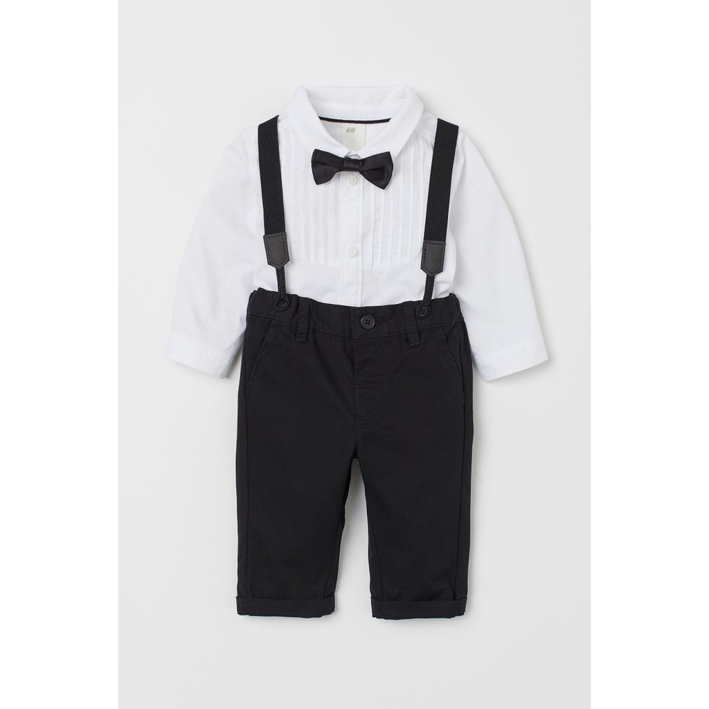 Set quần áo công tử trắng đen HM H&M sz 2-3y_hàng chính hãng authentic