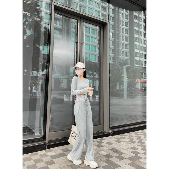 Sét bộ đồ nữ thun gân tay dài cá tính năng động thích hợp mặc ở nhà và đi chơi  ( Hàng Xịn )