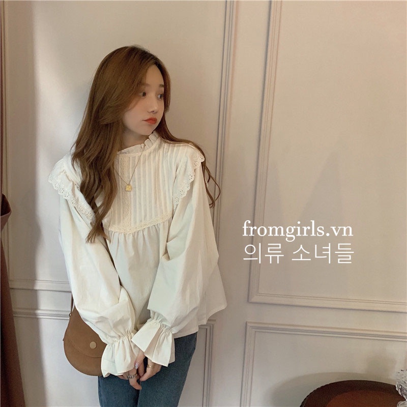 Áo sơ mi tay phồng, áo babydoll cánh tiên dài tay phong cách tiểu thư mềm mại thoáng mát