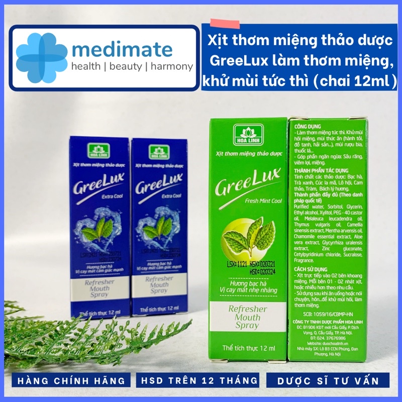 Xịt thơm miệng thảo dược GreeLux thơm miệng tức thì, chăm sóc răng miệng (chai 12ml)