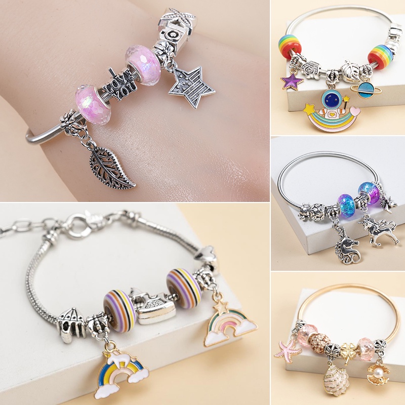 [YUANZHEN1] Vòng Tay Chuỗi Hạt Pha Lê Xanh Dương Vỏ Sò Cho Nữ