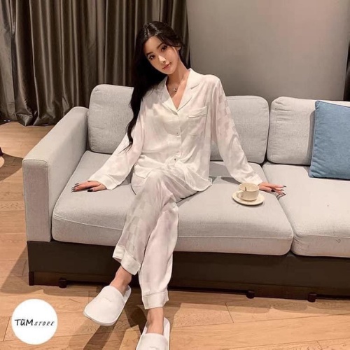 Bộ Đồ Ngủ Pijama Lụa Gấm Cao Cấp Áo Dài- Quần Dài