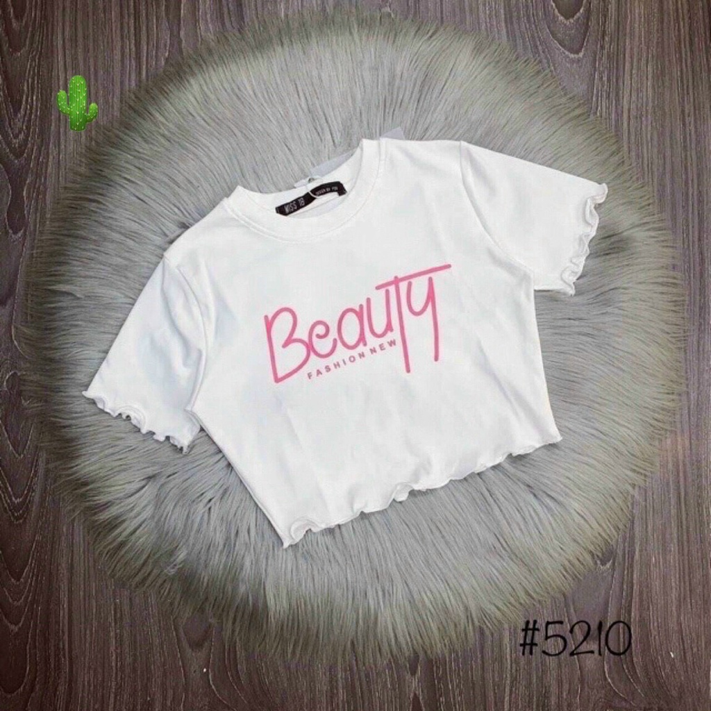 Ao kiểu croptop cổ tim cuốn biên in chữ beauty cực xinh , chất thun bozip mềm mịn