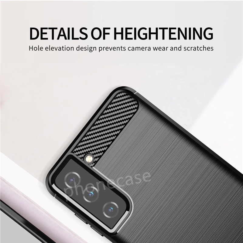 Carbon Fiber Phone Case For Samsung Galazy S21 FE 5G Ultra Plus + Silicone Bumper shockproof Casing Cover